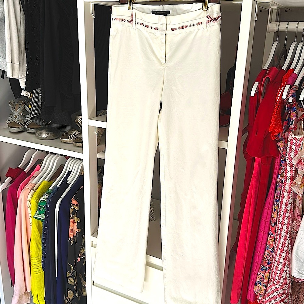 BCBGMaxAzria White Wide Leg Pants with Pink Trim